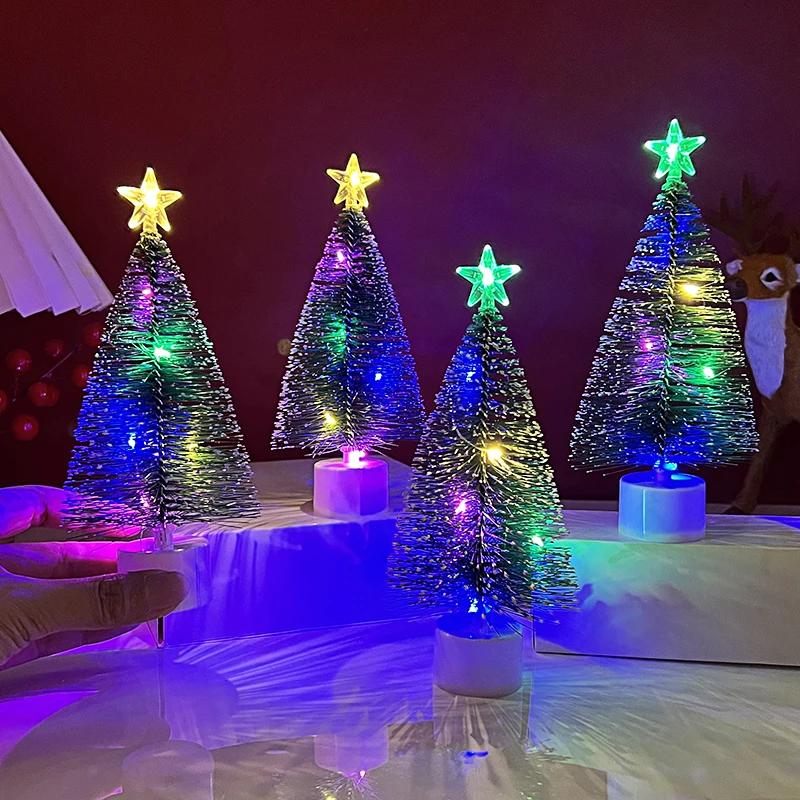 1/3 Pcs New Year Christmas Party Gifts Luminous Christmas Tree Mini Desktop Ornaments Xmas Home Decoration Random Color