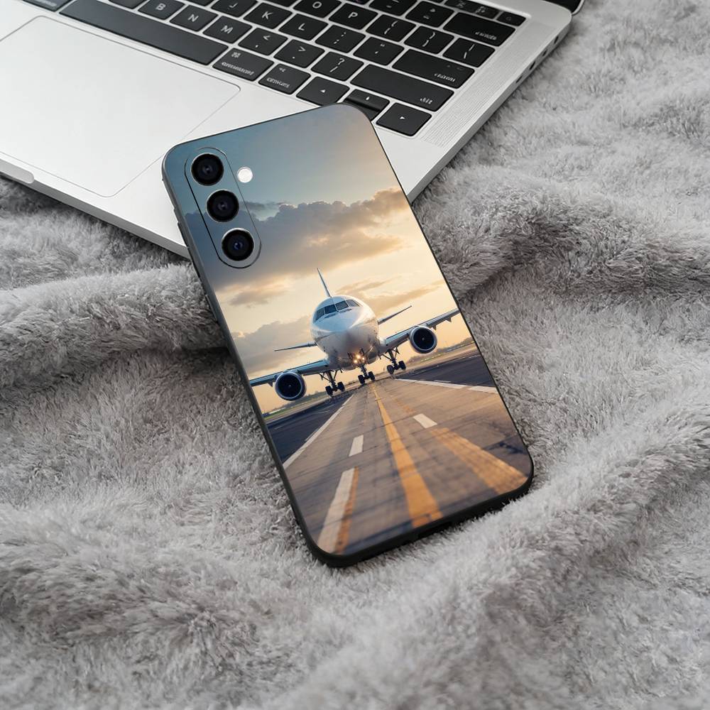 Aircraft & Sky Black Soft Silicone Phone Case for Samsung Galaxy A73, A71, A72, A70, A53, A52, A51