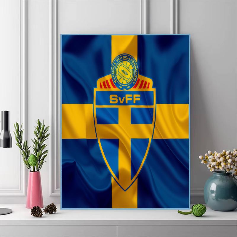 Sweden national football logo Pattern 3pcs 100% Round Full Drill 5D DIY Diamond Painting Embroidery Cross Stitch Rhinestone Décor