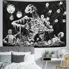 Black and White Wall Art Aesthetic Home Tapestry Gothic Skull  Psychedelic Hippie Mushroom