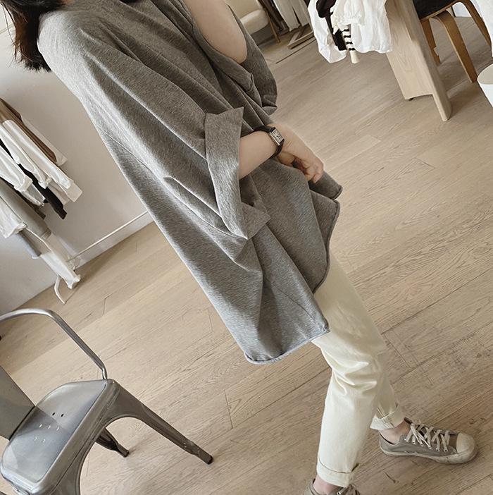 Loose Plus Size Cotton Raglan Sleeve Pullover - Five-Sleeve Summer Top