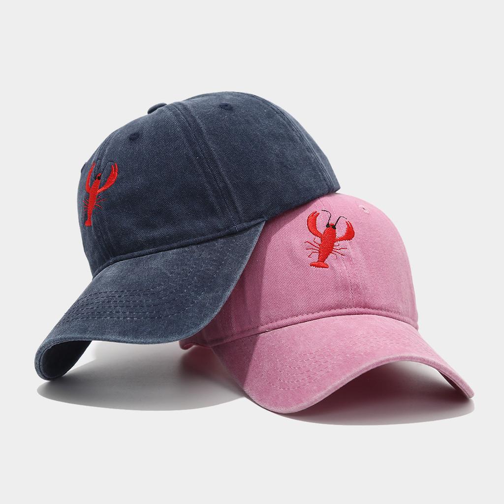Vintage Lobster Embroidered Cotton Baseball Cap With Sun Protection For Outdoor Sports