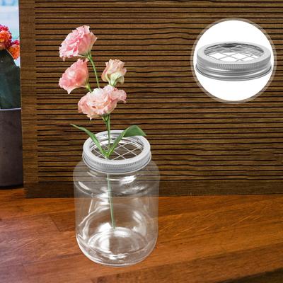 4 Piezas Tapa de Rejilla para Frascos Mason con Inserto de Acero Inoxidable para Flores, Organizador de Rejilla de Boca Regular, Cubierta para Arreglos Florales