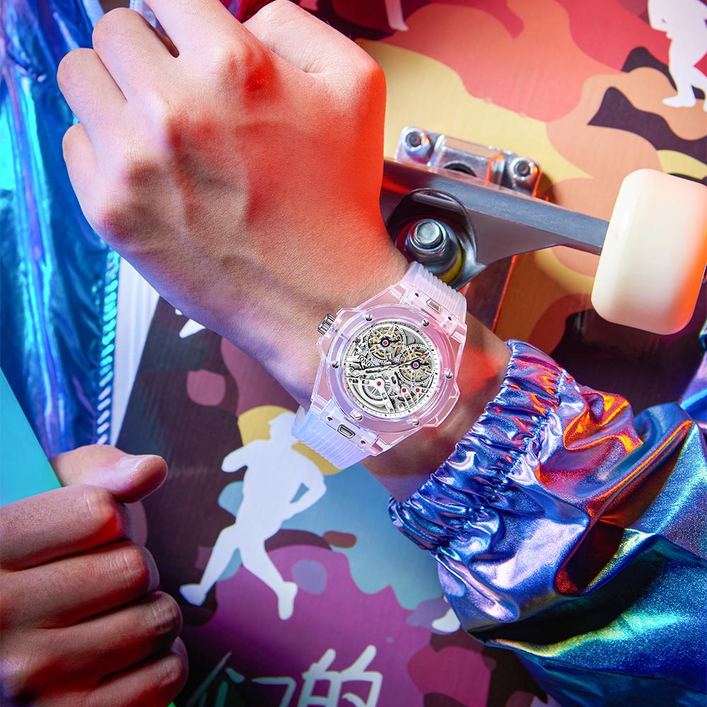 New TOP Brand Luxury Men's Watch With Box Double Flywheel Automatic Silicone Waterproof Men's Mechanical Watches
