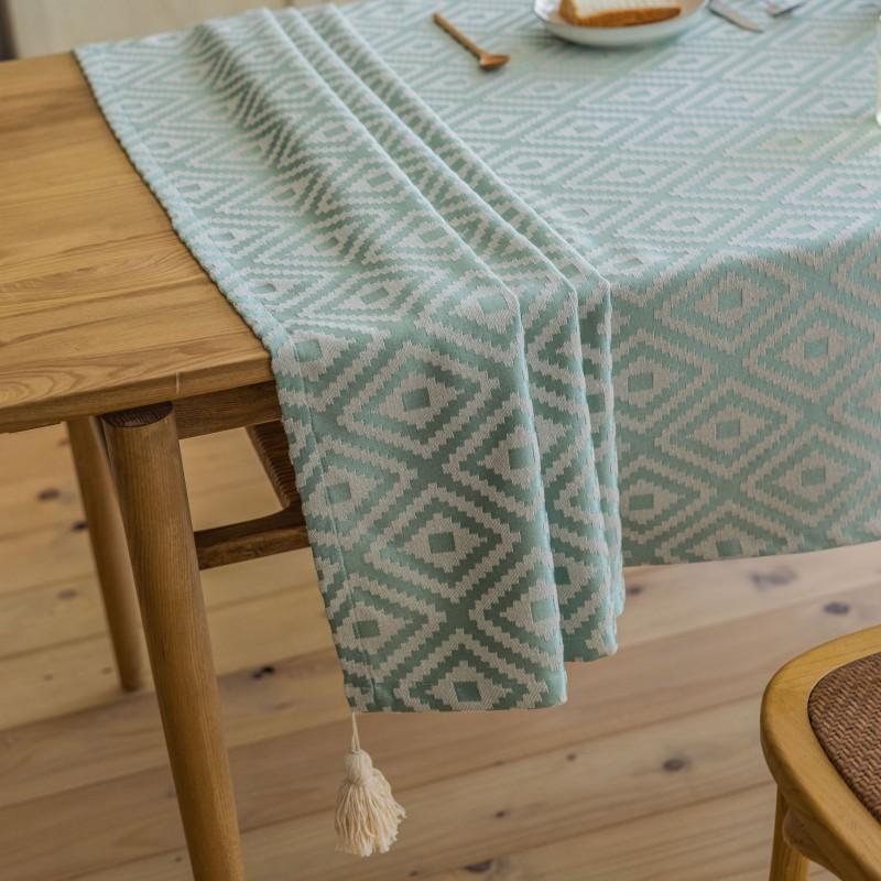 Emankiyun Jacquard Tablecloth Green Fringe Table Cloth American Style Home Dining Coffee