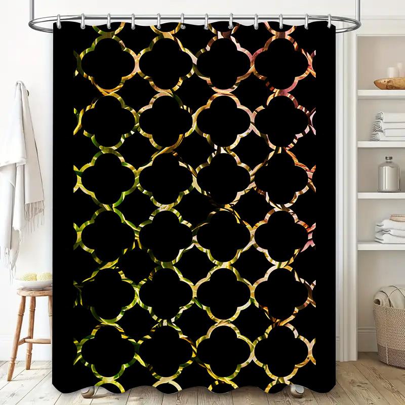 Shiny Gold Black Patterned Shower Curtain Perfect Decor For Your Bathroom