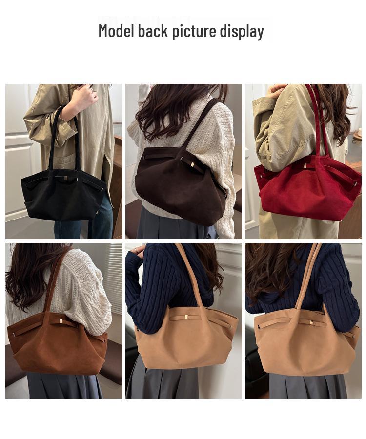 Women's Suede Pleated Tote Bag - Large Capacity, Retro Korean Style Shoulder Handbag for Autumn/Winter 2025