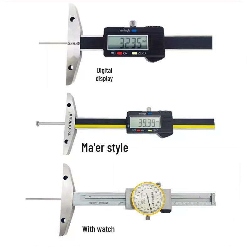 Sanhan Precision Digital Caliper - 0-150mm, Small Head Dial, Depth & Step Gauge Digital Fine Rod Depth Gauge 0-30mm