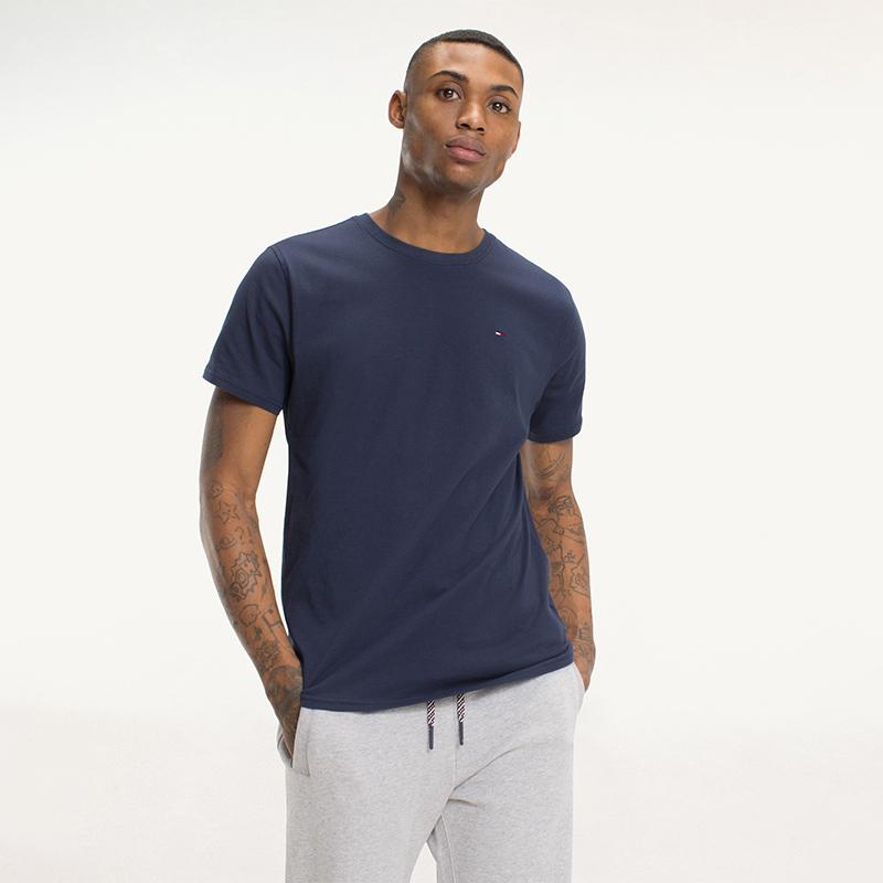 Tommy Hilfiger Pure Cotton Solid Classic Simple Small Embroidered Logo Breathable Versatile Round Neck Short Sleeve T-Shirt Men Tops DM0DM04411-002