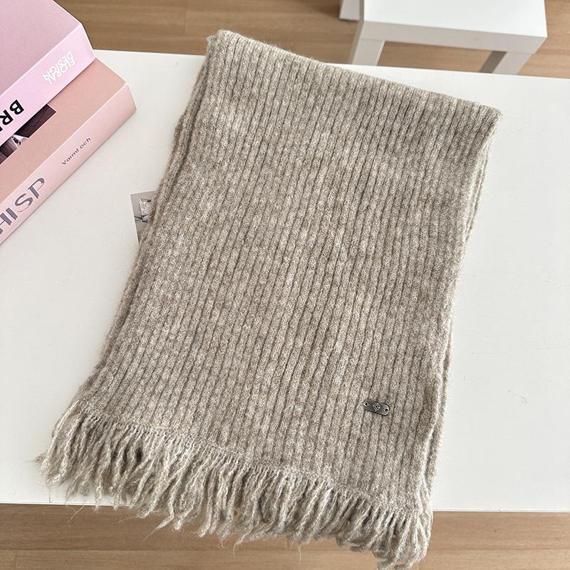 Wool Scarf for Women Knitted Yarn Solid Color Shawl for Couples Fashionable Tassel Scarf for Men