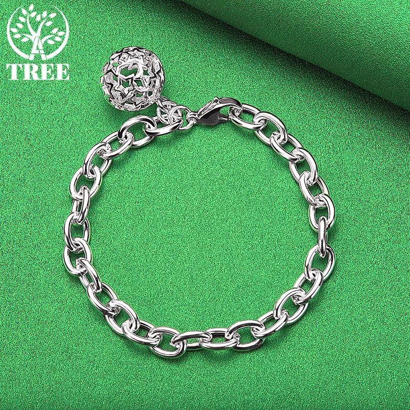 ALITREE 925 Sterling Silver Bracelet 18K Gold Round Hollow Ball Bracelets Women's Hand Chain Party Wedding Fashion Jewelry Gifts