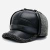 Winter Leather Cap with Ear Flaps Plush Lined Thermal Warm Windproof Cold Weather Baseball Hat for Men Women Outdoor Activities
