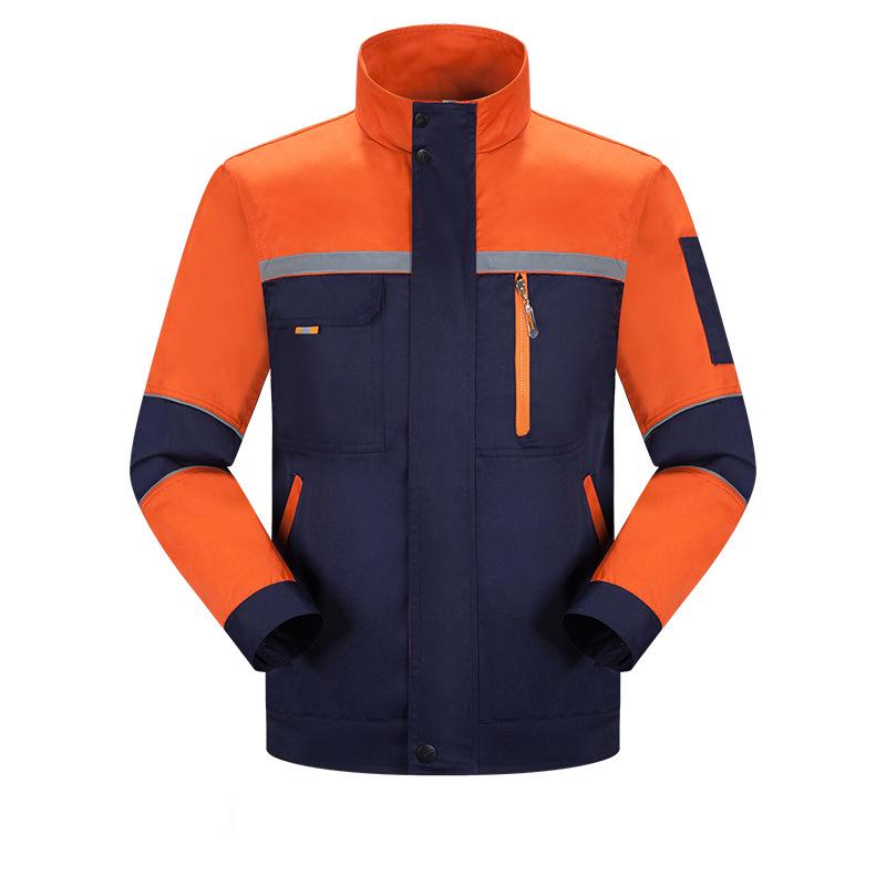 Men's Polyester Long Sleeve Workwear Set with Reflective Strips - Durable, Thickened for Spring/Autumn Construction and Auto Repair.