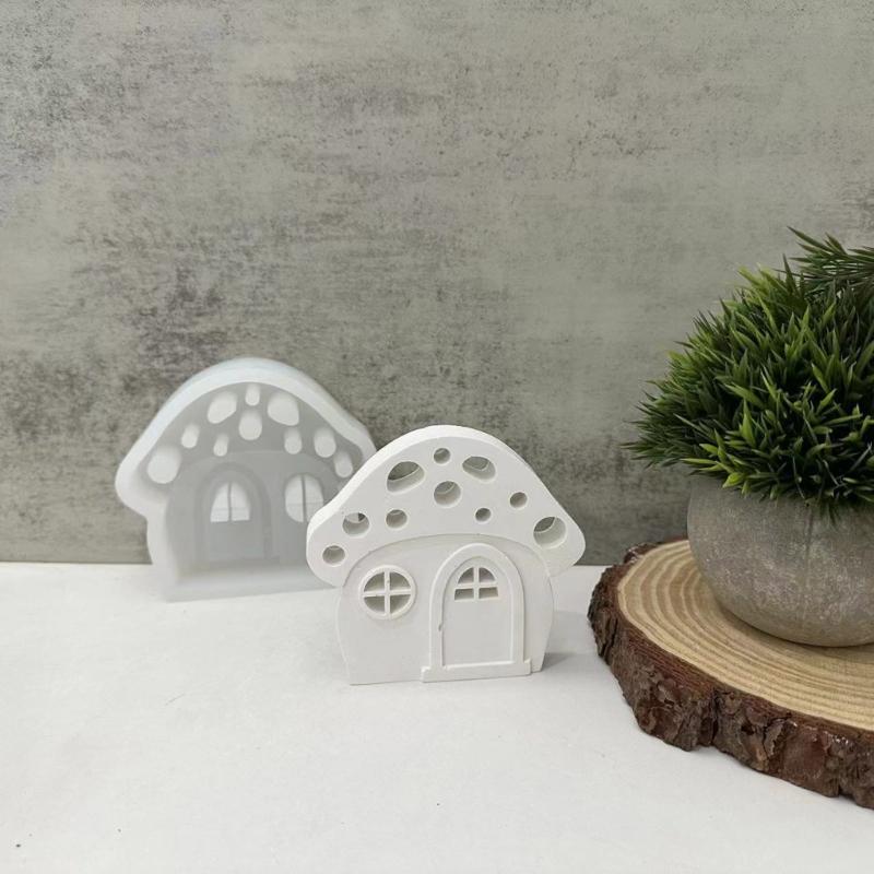 Mushroom House Candle Holder Silicone Mold 3D Houses Making Supplies Plaster Concrete Resin Candlestick Casting Molds
