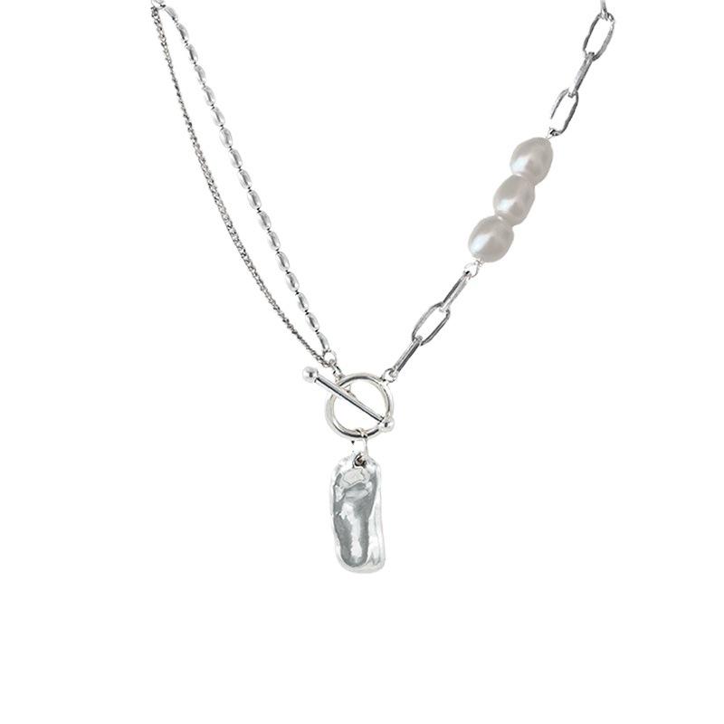 Korean Style Retro Pearl Necklace: Women's Multi-Layer Asymmetrical Clavicle Chain with OT Buckle