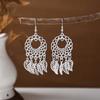 Ethnic Miao Silver Tassel Earrings - Retro Long Dangle Scenic Studs for Women