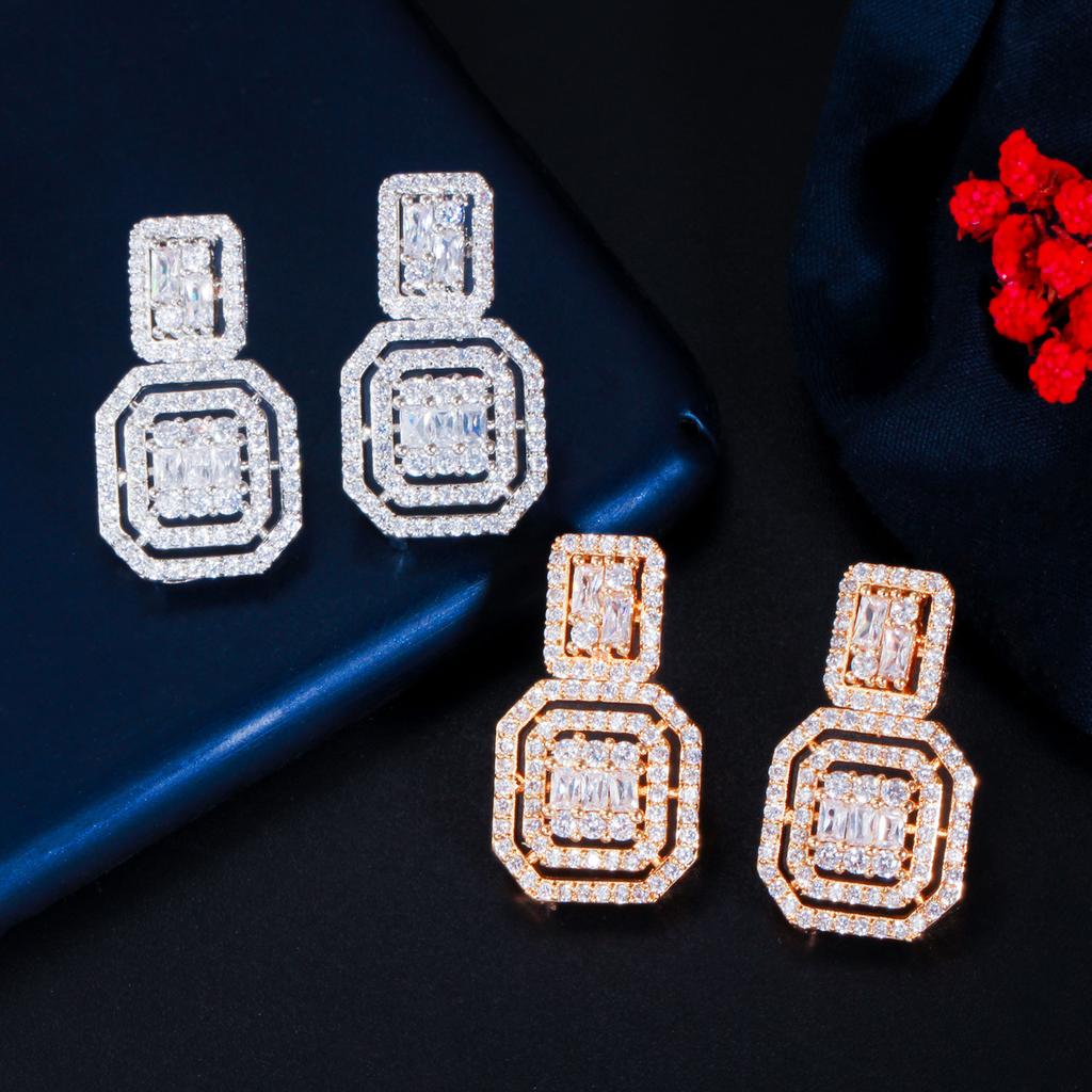 Braut Hochzeit Kleid Halskette Set Quadrat Zirkon Schmuck Halskette Ohrringe Zweiteiliges Set