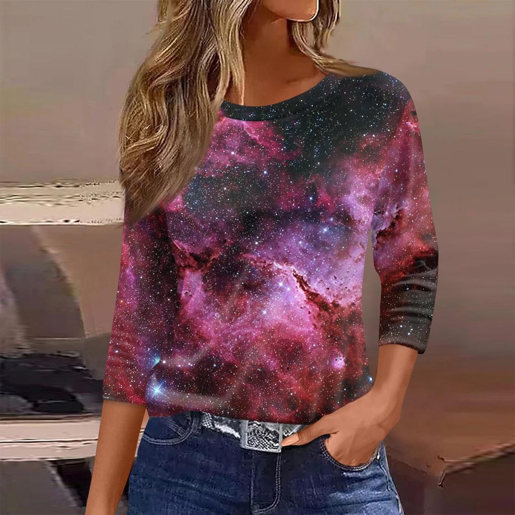 Damen T-Shirt Print 3/4 Ärmel Alltagsmode Wochenende Basic Rundhals Normales Oberteil