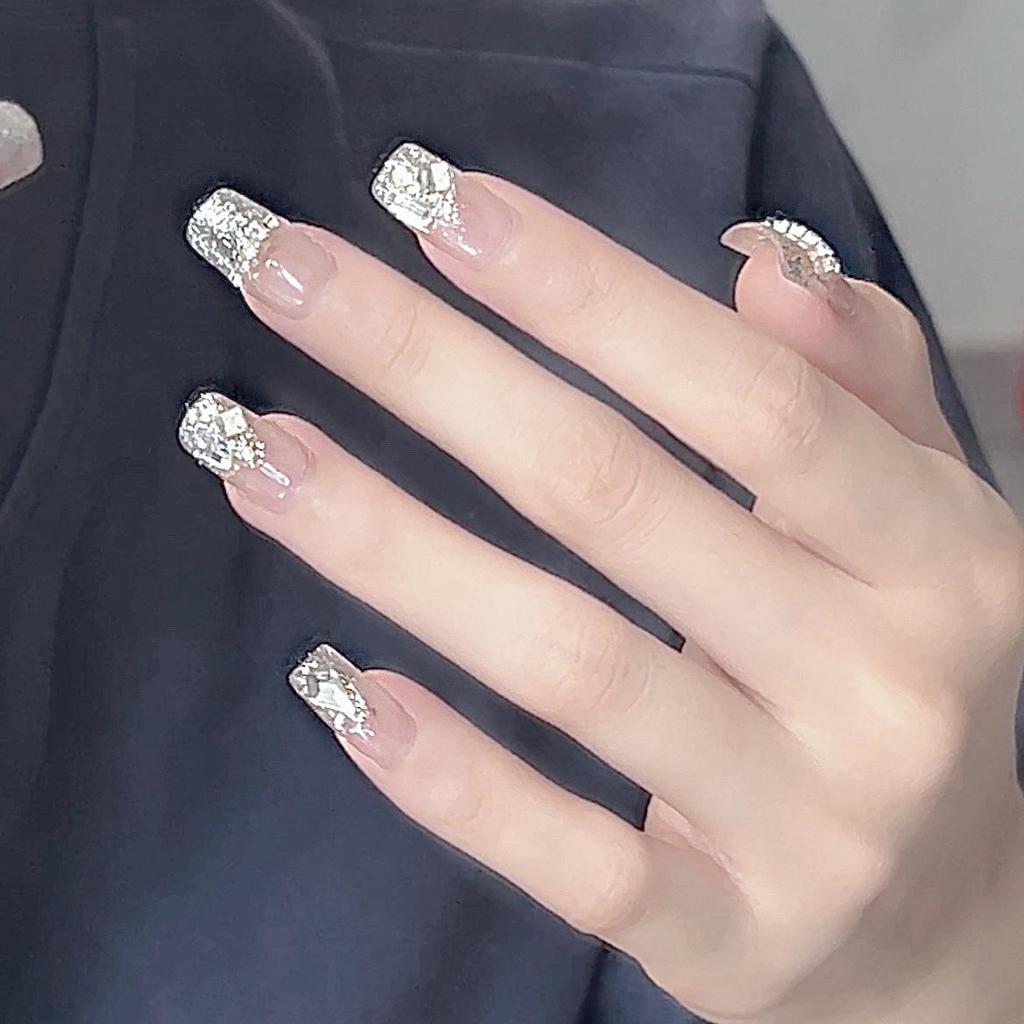 Vârfuri de unghii detașabile, lucrate manual, ultra-strălucitoare, cu lanțuri de manichiură cu diamante de înaltă calitate