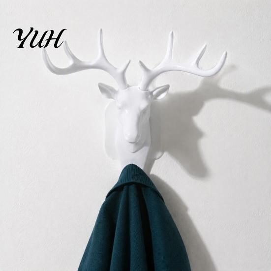Entryway Hooks Deer Head Wall Hook, Adhesive Antler Decorative Hanger, Modern Stable Load Bearing Plastic Mount Organizer for Home Kitchen And