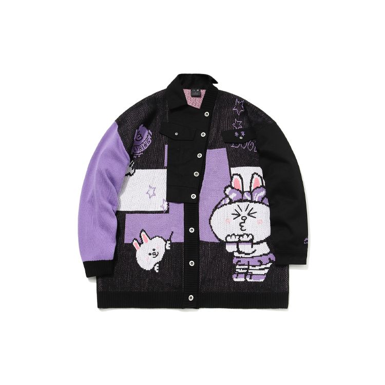 

Кардиган Li-Ning Line Friends с героями мультфильмов, лоскутный свитер с длинными рукавами, топы унисекс, черный AMBQ044-2 3XL