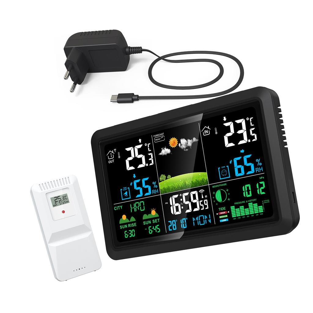 Indoor Outdoor Thermometers With WiFi Color Screen Hygrometer Monitor Alarm Clock And Weather Prediction System