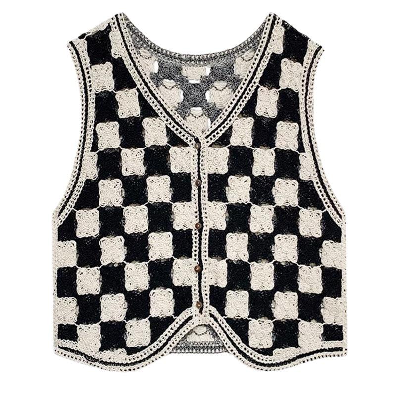 Women's Crochet Checkered Vest: Sleeveless, Loose, Lightweight Top for Spring & Autumn