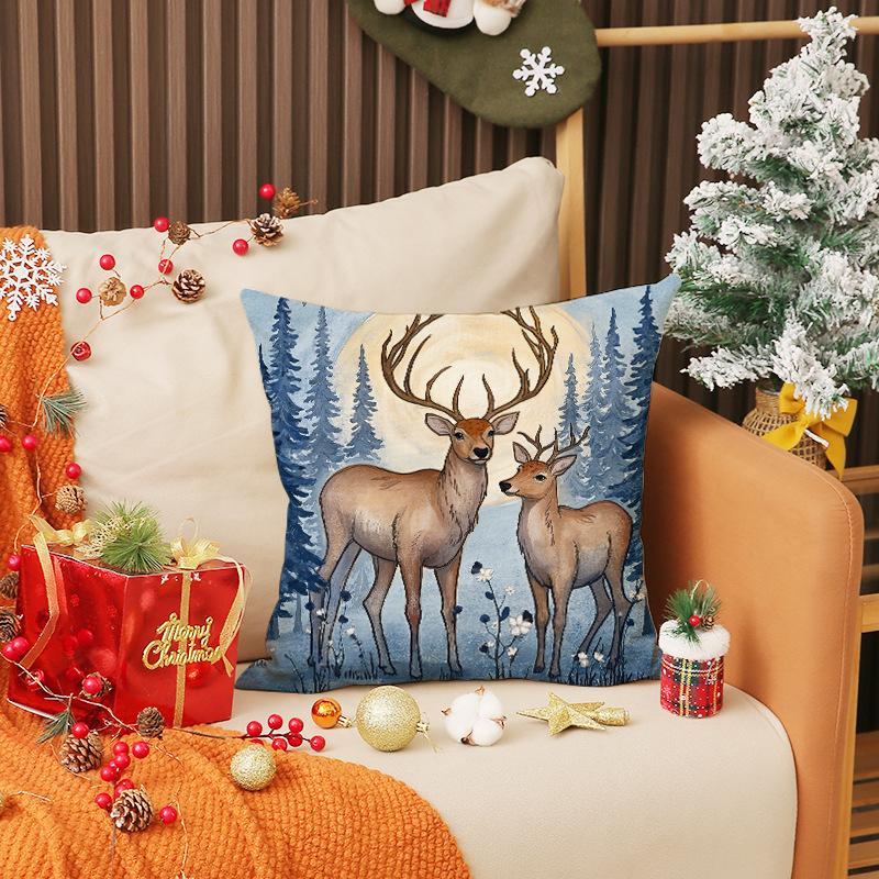 New Christmas Pillow Cover Linen Print Car Cushion Cartoon Cute Living Room Sofa Cushion