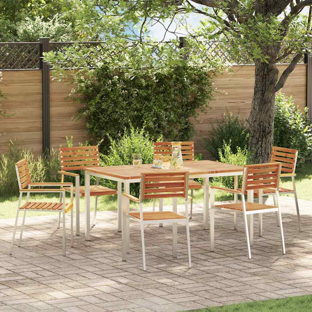 Garden Dining Set 7 Pcs Solid Acacia Wood and Stainless Steel