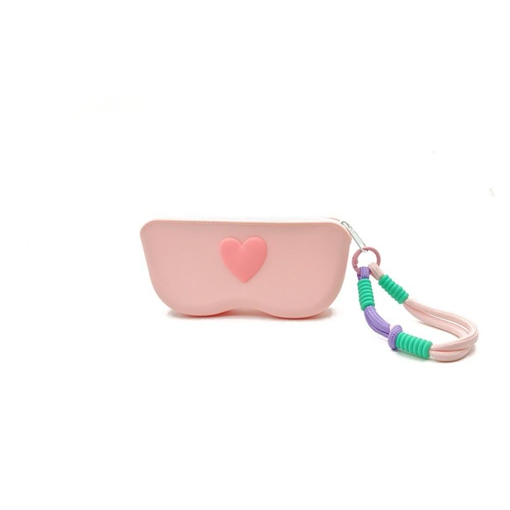 Love Heart Silicone Glasses Bag with Lanyard Dustproof Sunglasses Storage Bag Waterproof Multifunctional Glasses Box