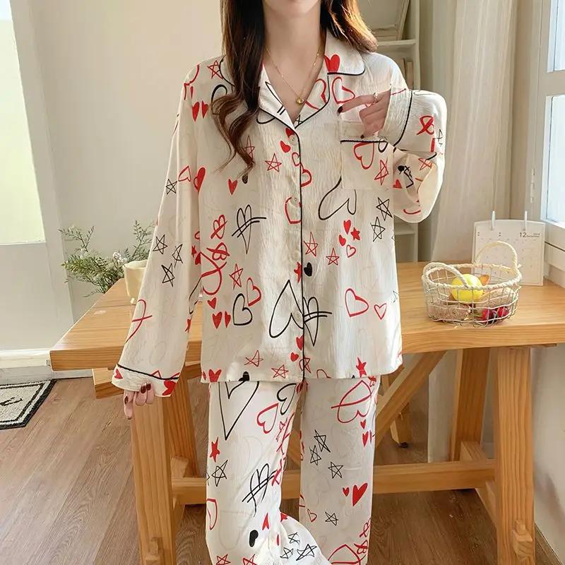 

Women s 2025 Heart Star Print Cloud Cotton Cardigan Pajama Set Fall Winter Long Sleeve Pants Cozy Sweet Home Loungewear 1XL