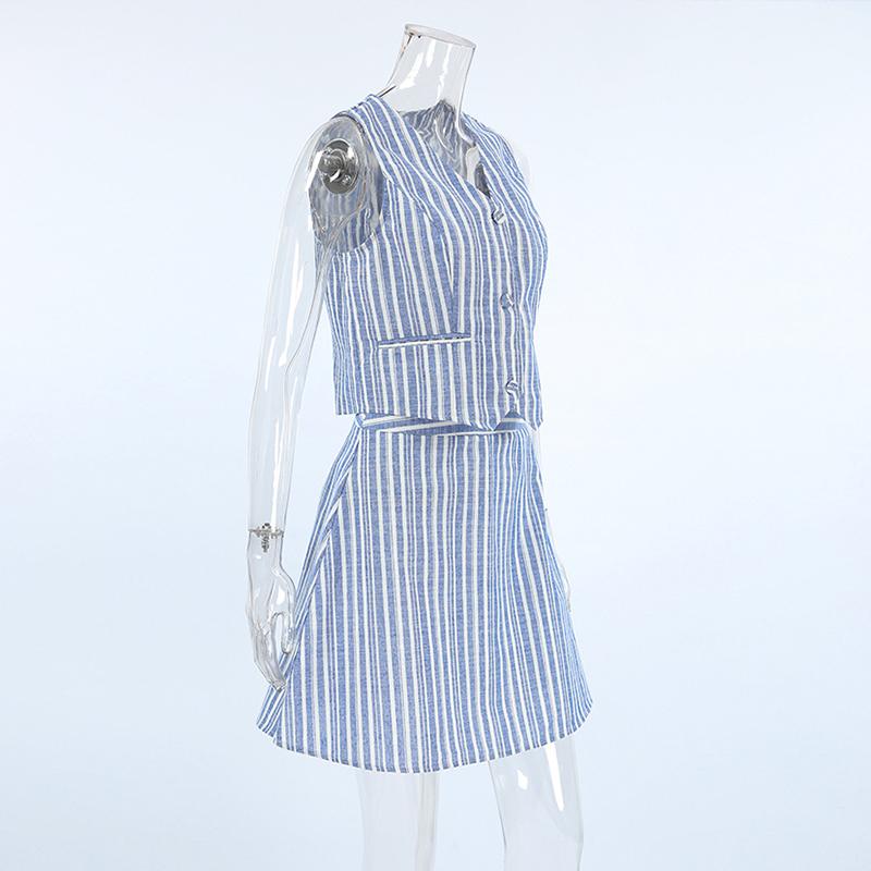 Striped Sexy Skirts Match with Two Piece Shirt Tops and A-Line Skirts Summer Streak Slim Office Women Skirts Outfits
