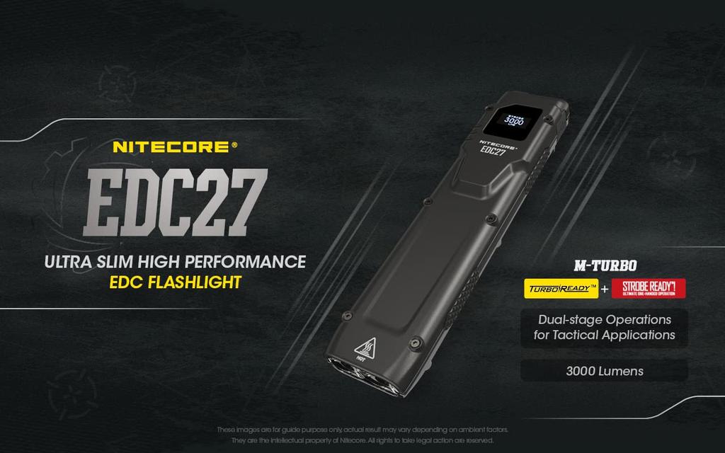Nitecore EDC27 3000 Lumens Ultra Slim Flat EDC Cable Included Flashlight, Flashlight, USB-C Rechargeable,