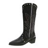 Fashion Trend Retro Black High-end Thick Heel Boots Women's Summer 2025 New with Skirt Western Cowboy Boots