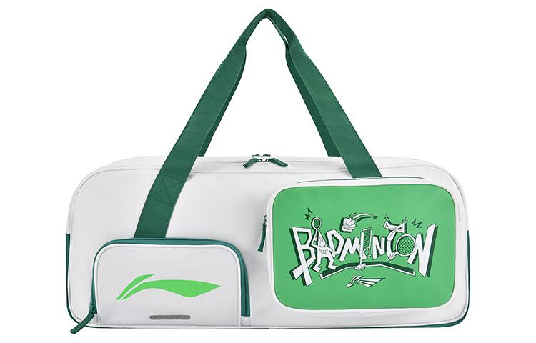 Li Ning PU Leather Badminton Racket Bag, One Shoulder Handbag Regular Unisex White Green ABJT011-3