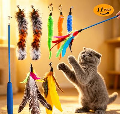 Set of 11 Spare Feather Heads for Cat Toy, for Retractable Stick, Cat Products