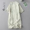 Chinese Style Fresh Age-Reducing Qipao Dress: Stand Collar, Diagonal Placket, Slim-Fit, Mid-Sleeve, Summer Cotton-Linen Blend for Women.