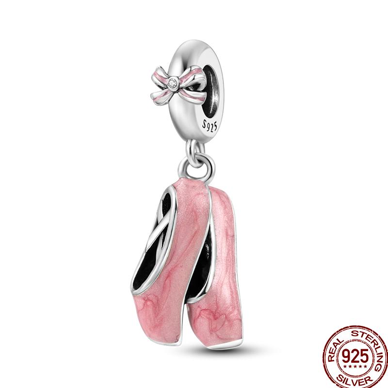 925 Silver Romantic Princess Pink Dress Lipstick Dancing Shoes Charm Beads For 3MM 925 Original Bracelet Jewelry