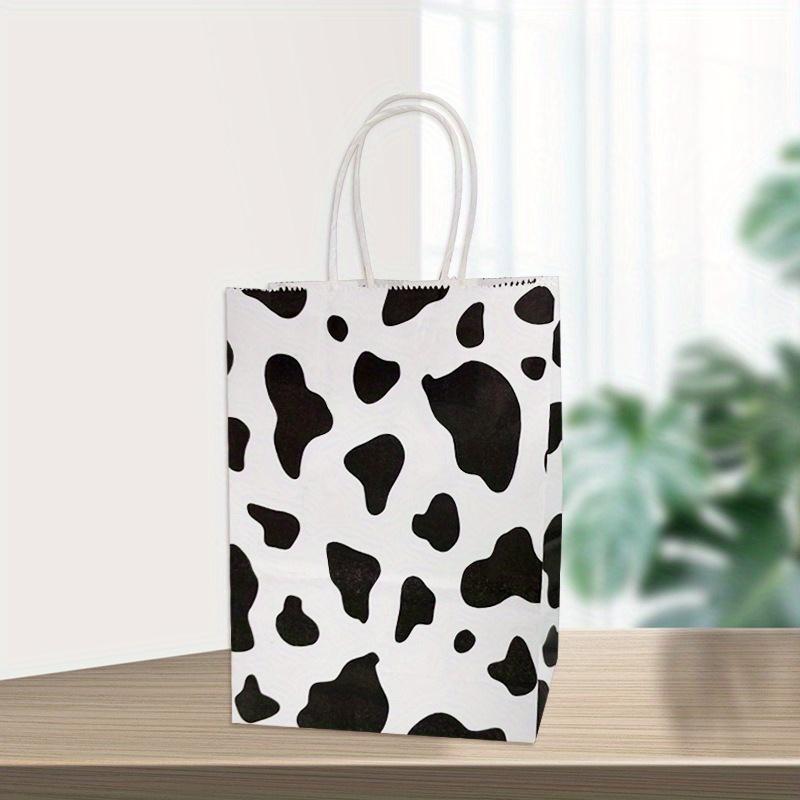 24Pcs, Large Capacity Kraft Paper Hand-Held Gift Bags with Cow Patterned Spotted Design for Holiday Decoration, Birthday Party