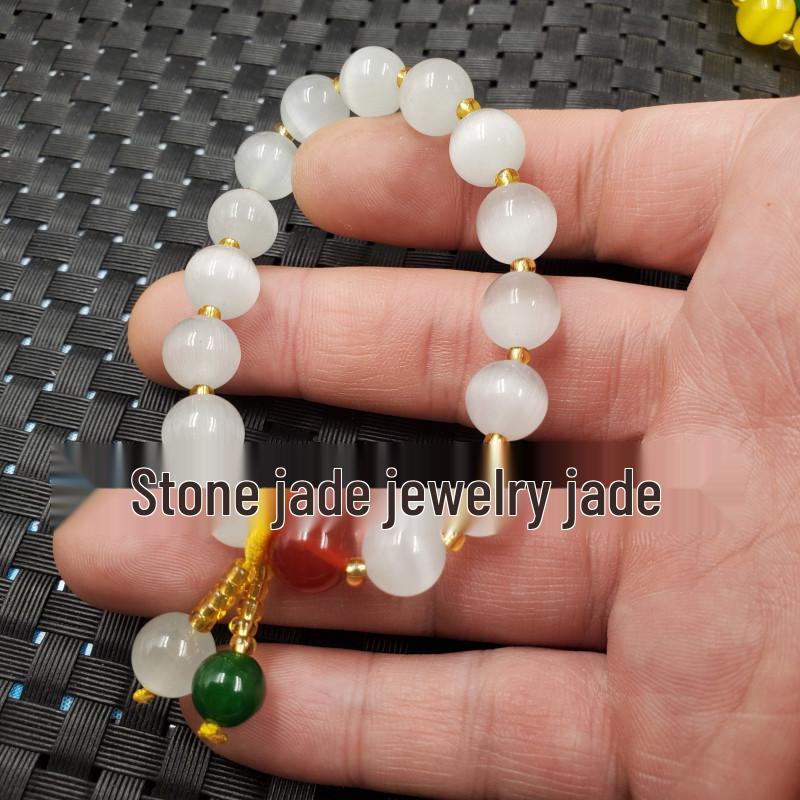 Jade Cat s Eye Bracelet Set: Pink, Apple Green, & Yellow Round Beads