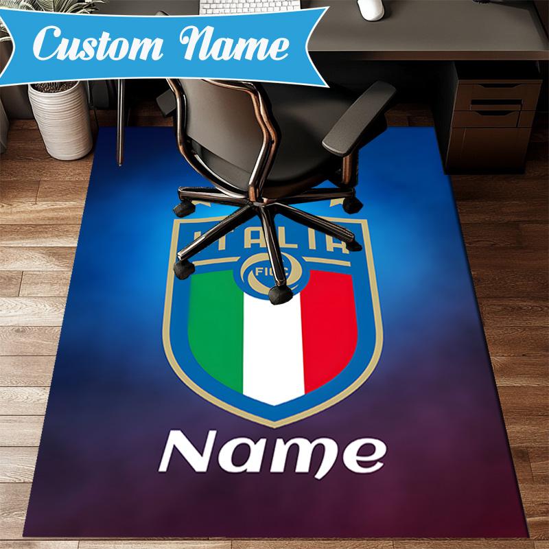 Custom Name Italian Football Crest Rug Game Carpet, Floor Mat for Bedroom Living Room Entryway Rug, Home Decor Idea Gift for Christmas birthday