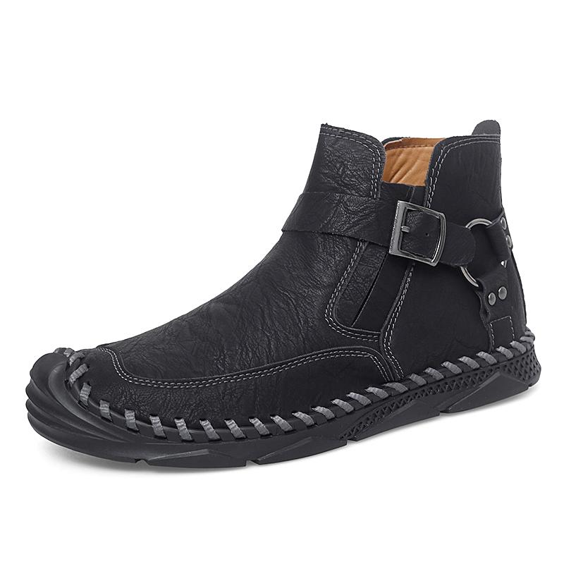 Fashion New Trend Men Ankle Boots Casual Social Chelsea Boots Outdoor Man High Top Walking Shoes All-match Leather Basic Boots for Men