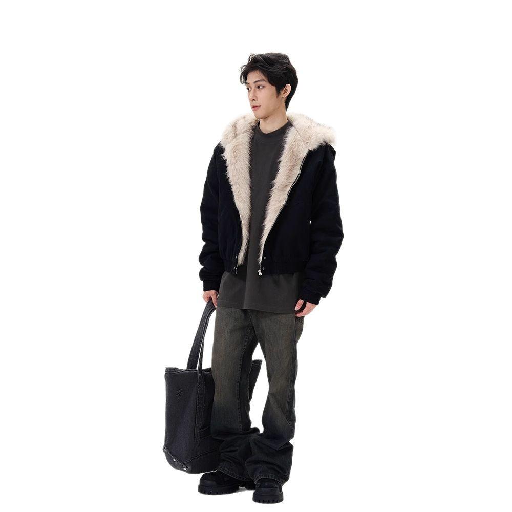 American Retro Fur Collar Jacket Men's Niche Trendy Jacket Cotton Clothes