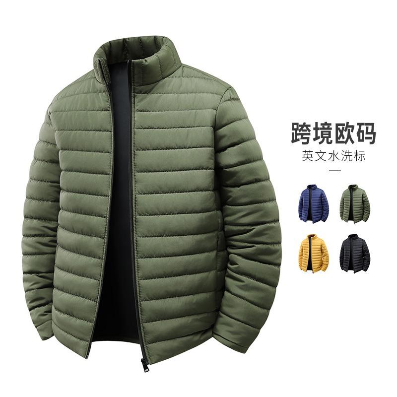 European Size Ribs Clothes Men's Winter Loose Stand-up Collar Plus Cotton Casual Solid Color Cotton-padded Jacket Men's