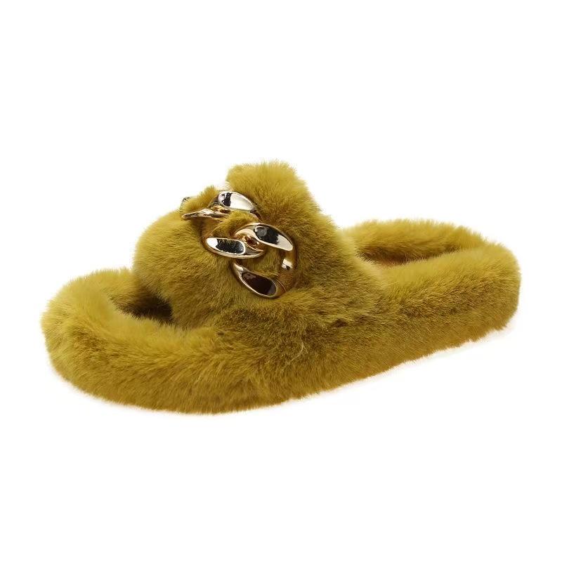 Fashion 2025 women Summer Women House Slippers Faux Fur Warm Flat Shoes Female Slip on Home Furry Ladies Slippers Size 36-43 Wholesale