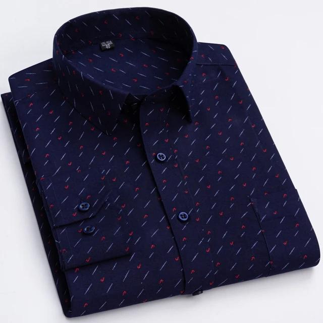 Men's Long Sleeve Shirt High-quality Fashion Casual Print Plaid Stripe Single Pocket Fit Business Formal Office Four Season Top