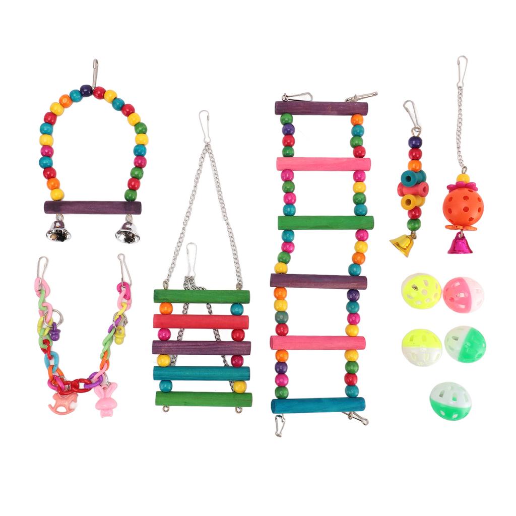 Bird Parakeet Toys Swing Hanging Standing Chewing Toy Hammock Climbing Ladder Bird Cage Colorful