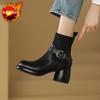 Fashion Booties Elegant With Medium Heels Sock Woman Short Shoes Soft Fleece-Lined Warm Hot Goth On Offer Chic Pu Ankle Boots for Women