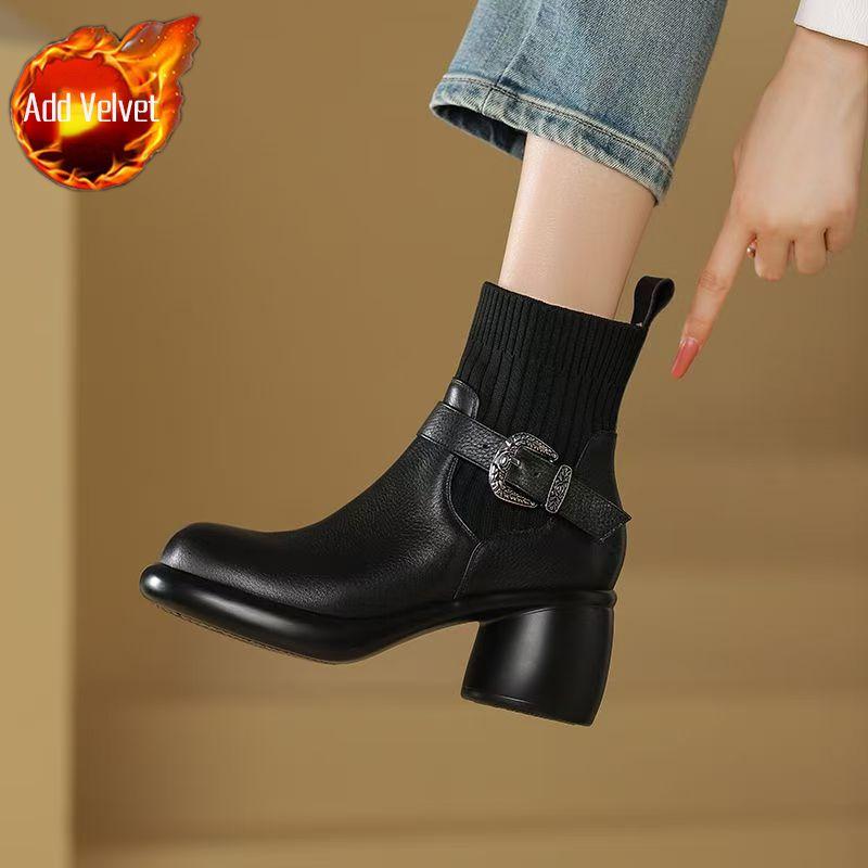 Fashion Booties Elegant With Medium Heels Sock Woman Short Shoes Soft Fleece-Lined Warm Hot Goth On Offer Chic Pu Ankle Boots for Women