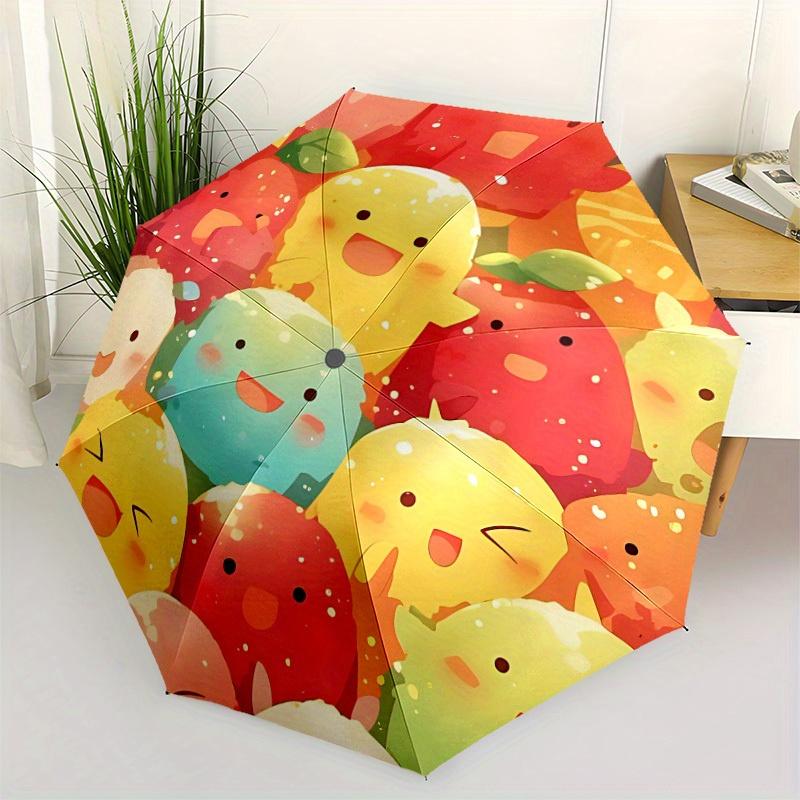 1pc Fruits Characters Automatic Folding Umbrella, 8-Rib Sturdy Canopy, Portable Travel Umbrella for Outdoor Use,133